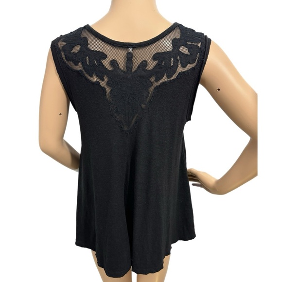 FREE PEOPLE Linen Blend Sleeveless Blouse Tank Top Embroidered Lace Womens Sz XS - Picture 7 of 12